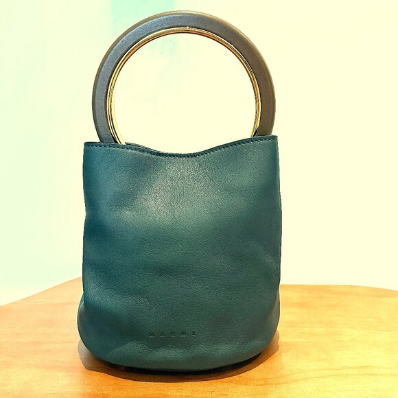 Marni Bag Pannier Handle Bucket Bag Dark Green with Dust Bag - Picture 1 of 8